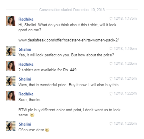 facebook chat shopping suggestion